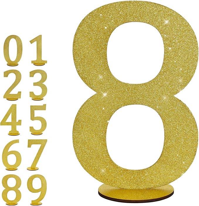 TONIFUL 11.8 Inch Gold Glitter Numbers Table Centerpieces 0-9 Birthday Party Decorations,Shining Gold Digital 8 for Birthday Party,Wedding,Bridal Shower,Engagement,Photo Shoot,Anniversary