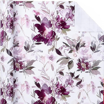 WRAPAHOLIC 30 Inch Jumbo Floral Wrapping Paper - 30 Inch X 33 Feet - Purple Floral Design for Wedding, Birthday, Mothers Day, Baby Shower, Anniversary, Bridal Shower