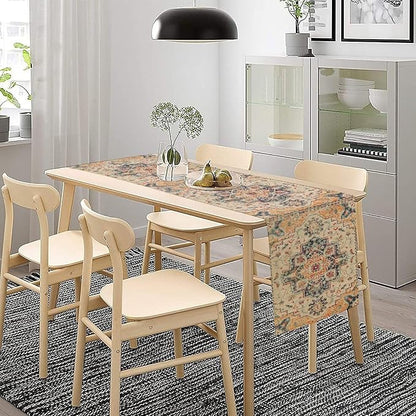 Bohemia Orange Table Runner, Rustic Farmhouse Vintage Geometric Floral Print Table Cover for Home Kitchen Dining Table Party Decor, 13x36inch