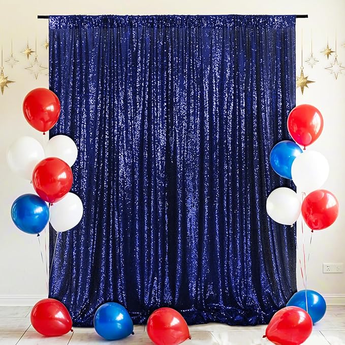Eternal Beauty Navy Blue Sequin Backdrop, 4x7 Ft Glitter Background Curtains for Shimmer Photography Party Wedding Birthday Independence Day Back Drop Decor