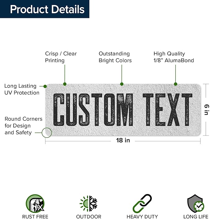 Custom Sign, Custom Street Sign, 11 Font Colors, 13 Font Styles, 4 Hole Options, 22 Sizes, 6x18 Inches, Rust Free DiBound, Fade Resistant, Made in USA by My Sign Center (Concrete)