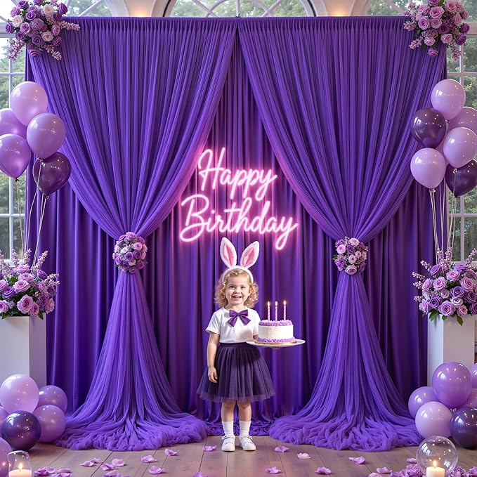 Purple Tulle Backdrop Curtain for Parties Wedding,5ft x 10ft Wrinkle Free Curtain Backdrop,2 Layer Drapes for Backdrop,Polyester Wedding Back Drop for Bridal Shower Birthday Baby Shower Photography