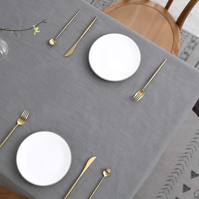 maxmill Lux Faux Linen Table Cloth with Slubby Texture Wrinkle Resistant Anti-Shrink Soft Tablecloth for Kitchen Dining Tabletop for Banquet Parties Event Dinner Rectangle 52 x 70 Inch Neutral Grey