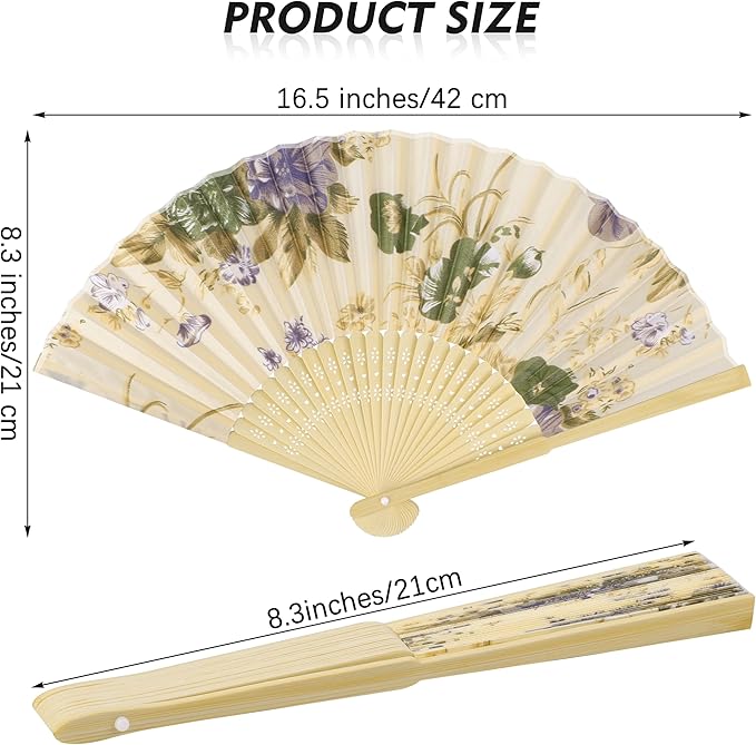 Aodaer 16 Pack Floral Folding Fans Silk Fabric Handheld Fans Vintage Folding Fans for Wedding Dancing Party Favors