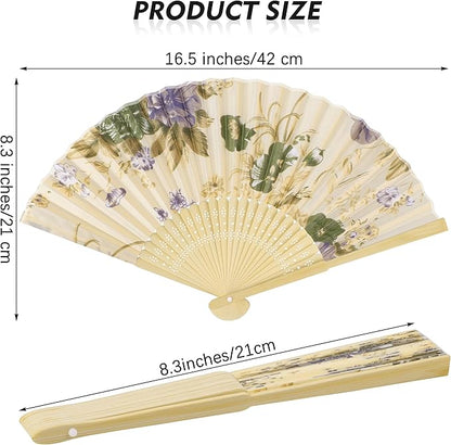 Aodaer 16 Pack Floral Folding Fans Silk Fabric Handheld Fans Vintage Folding Fans for Wedding Dancing Party Favors