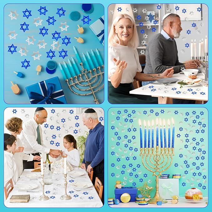 MARFOREVER Star of David Glitter Confetti, Hanukkah Confetti Table Decorations Chanukkah Metallic Foil Blue Silver Chanukkah Sprinkles Sequins Scatter for Jewish Festival Party Supplies Decor