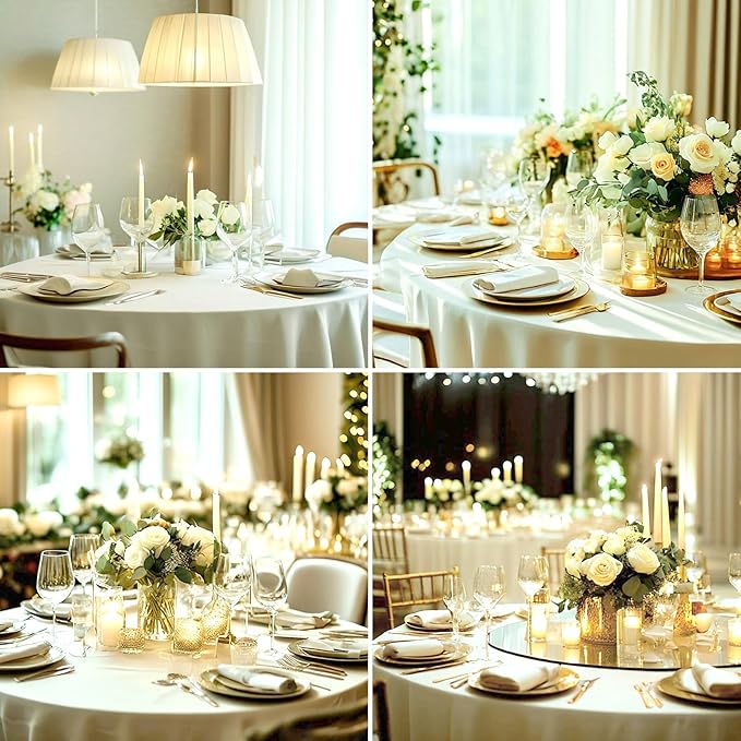 Round Tablecloth 120 Inch Tablecloth 10 Pack Ivory Table Cloths Washable Decorative Polyester TableClothes Cover for Dining Table Banquets Buffet Parties and Wedding
