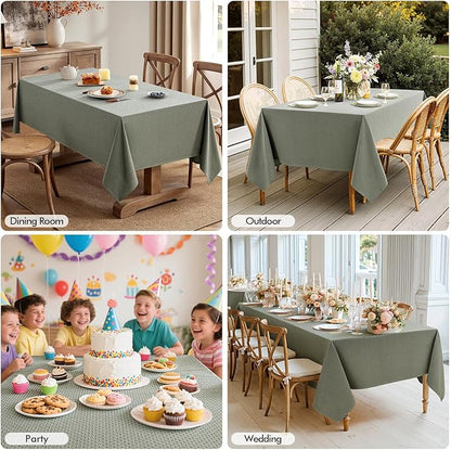 MIULEE Olive Green Linen Cottton Table Cloth Rectangle Tablecloth Waterproof Spillproof Cross-Star Textured Table Cltoth Decorative Farmhouse Style for Dining Party Weddings 60x120 Inch