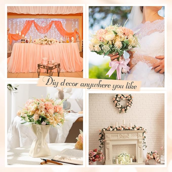 Tigeen Artificial Flowers Artificial Peonies Silk Flowers Faux Peony Fake Peony Silk Hydrangea Bouquet for Wedding Table Centerpiece Floral Vase Decor(Orange,12 Bundles)