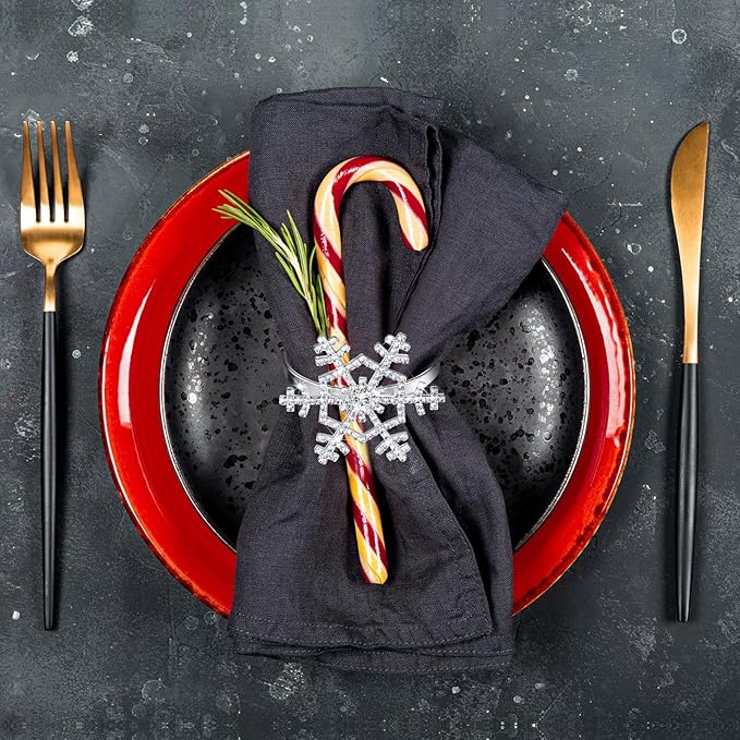 Patelai 100 Pieces Snowflake Napkin Rings Thanksgiving Christmas Napkin Holders Exquisite Household Rhinestone Napkin Rings Set for Christmas Wedding Dinner Party Table Decoration (Silver)