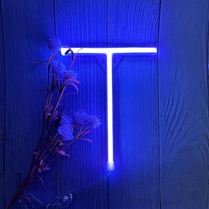 ENUOLI Light Up Letters Neon Signs, Blue Alphabet Neon Lights Wall Decor for Home, Birthday Party, Bar, Valentine’s Day Word-Blue Letter (T)
