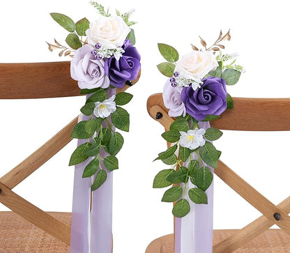 10 Wedding Aisle Decorations for Ceremony - Purple Chair Flowers for Aisle Decor and Church Pew Decorations