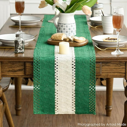 Artoid Mode Dark Green Farmhouse Rustic Table Runner, Seasonal Hollow Kitchen Dining Table Decoration for Home Party Decor 12x120 Inch