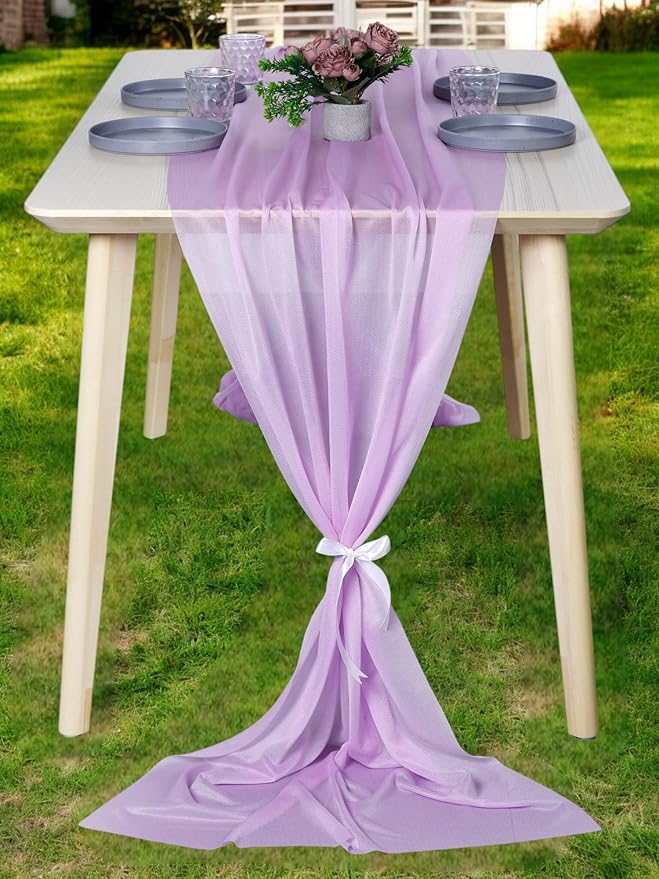 MDS 25 Pack 10ft Chiffon Table Runner 29 x 120 Inches Sheer Wedding Runner Romantic Rustic Table Runner for Wedding Decorations, Birthday Parties, Bridal Shower Party Arch Decor - Orchid