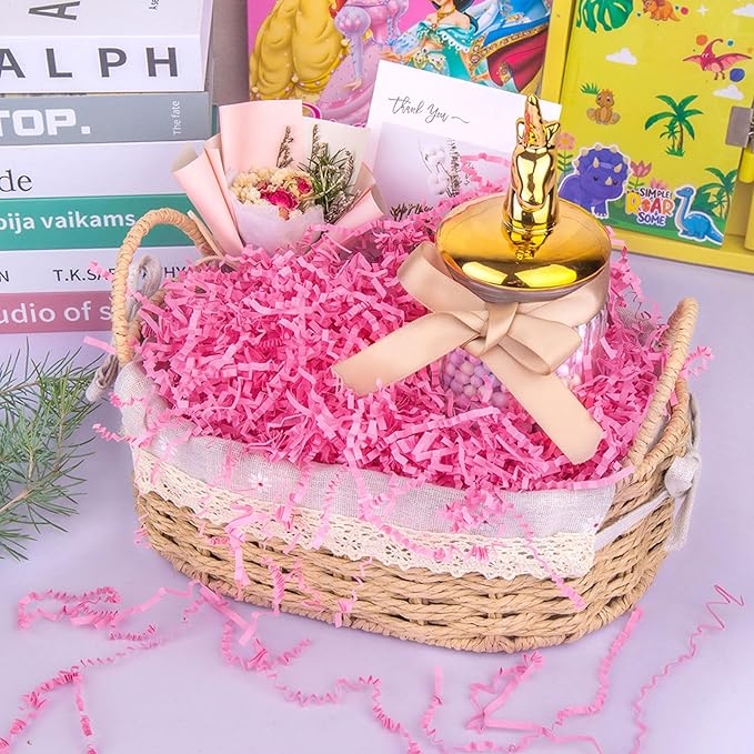 Caleihd Crinkle Cut Paper Shred Packing Grass Cushion Paper Streamer for Christmas Wedding Birthday Bridesmaid Engagement Craft Gift Boxes Bags Basket Filler Decoration 4.5oz Pink