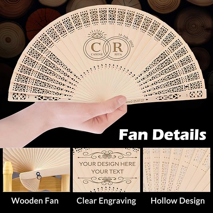 10 PCS Custom Fans Personalized Folding Fans for Line Dancing Wooden Hand Fan Wedding Favors Bulk Fans for Guests Party Event Use (Style11)