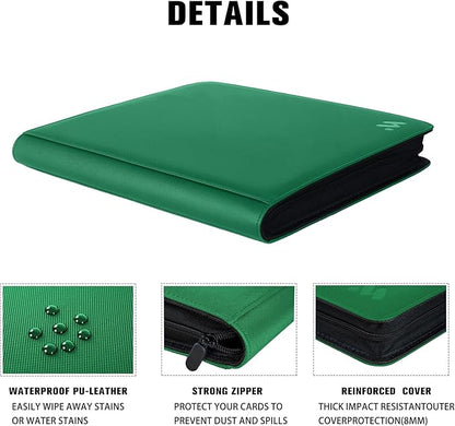 Premium 1000+ Pockets Card Binder,16 Pockets Trading Card Binder Ringless Side Loading Trading Card Album Folder for TCG -Dark Green