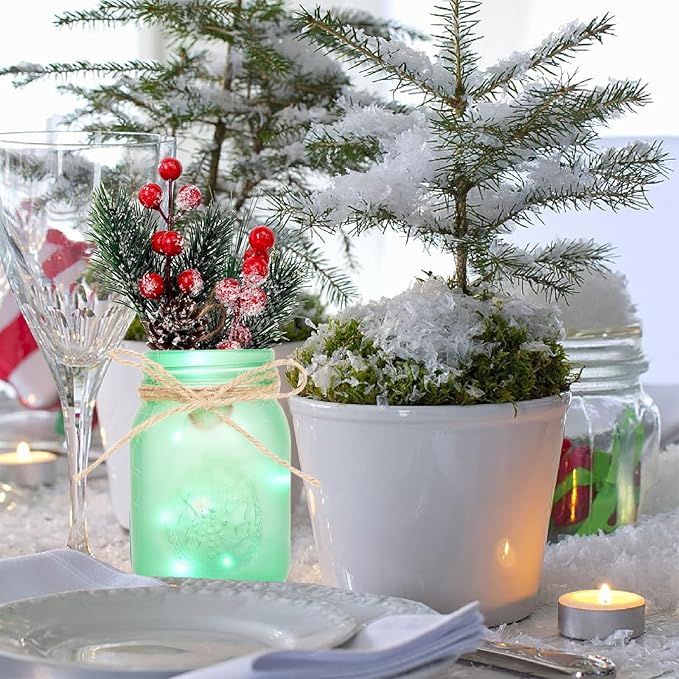 CNVOILA Christmas Centerpiece, Christmas Decor Mason Jars, Mantle Centerpiece Table Decorations, Holiday Table Centerpieces Bulk, Home Mantle Decor, Coffee Table Christmas Decor – 3PC