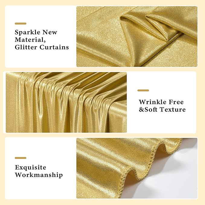 Outpain 30x10ft Gold Sequin Backdrop Curtains -Heavy Duty Gold Photography Backdrops with Non-Shedding Glitter, Wrinkle-Free Stage Drapes for Wedding/Christmas/Studio Shoots (5x10ft 6 Panels)