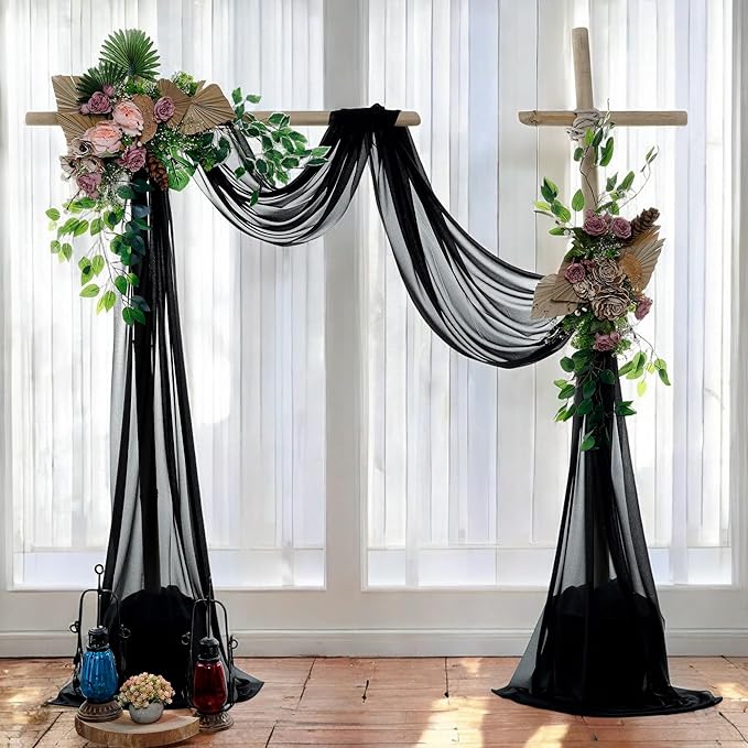 MDS Halloween Chiffon Draping Fabric - 1 Panel, 30" Wide x 20ft Long - Sheer Spooky Arbor & Canopy Drapery for Haunted House Backdrops, Party Ceilings, DIY Costumes & Themed Events - Black