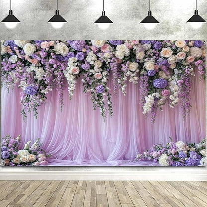 10x8ft Purple Lavender Floral Bridal Backdrop Wedding Flower Photography Backdrop for Girl Portrait Baby Shower Birthday Party Decor Banner Mother's Day Party Wall Backdrop Studio Photo Backgrounds