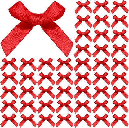 YGDZ 50 PCS Mini Red Bows, Red Satin Ribbon Bows, Small Bows for Crafts, Tiny Bow for Mother Day, Party Decorations, Balloon, Gift Box Packaging