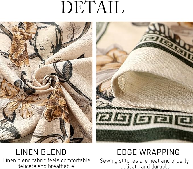 ISAENNE Designer Vintage Linen Round Table Cloth,Floral and Bird Pattern Elegant Tablecloth,Fall Wrinkle Resistant Home Decor Tablecloths for Dining Kitchen Christmas,Diameter 67"-Murad A