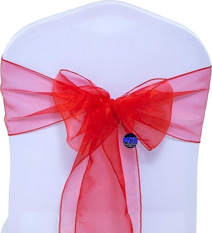 MDS Pack of 125 PCS Organza Chair Sashes Wider Dining Chair Bows Ribbon Tie Back for Wedding Party Birthday Bridal Shower Reception Event Banquet Home Chair Cover Decoration - Red
