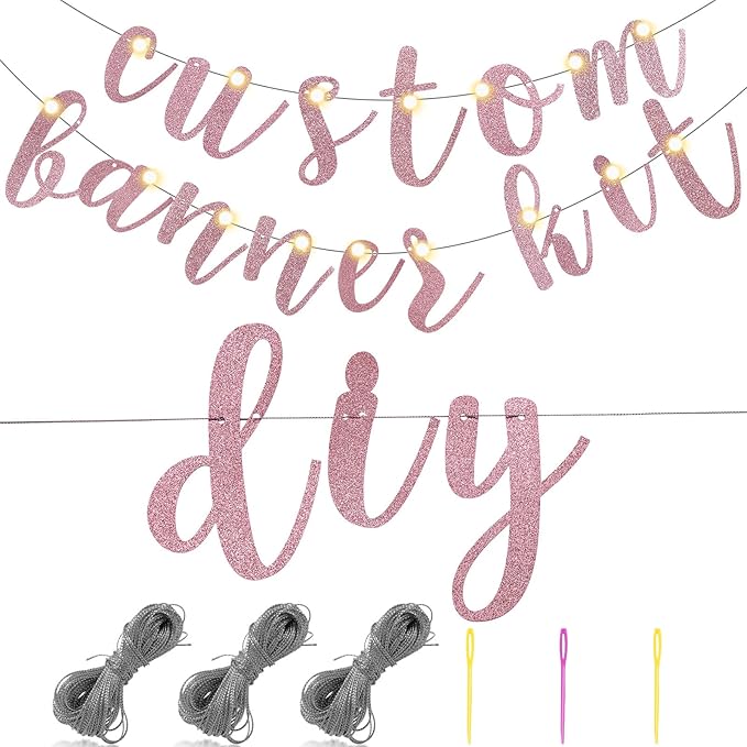 TaoBary 167 Pcs DIY Banner Kit Happy Birthday Glitter Banner Customizable Glitter Make Your Own Kit 162 Letters Symbols and Numbers 3 Rope for Birthday Halloween Wedding Christmas(Rose Gold)