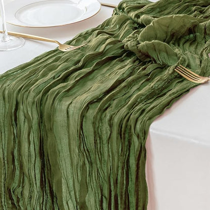 Sioloc 1 Pack Moss Green Cheesecloth Table Runner Fall Autumn Decor for Home 10ft Table Cloth for Tea Wedding Birthday Party Baby Bridal Shower Halloween Thanksgiving