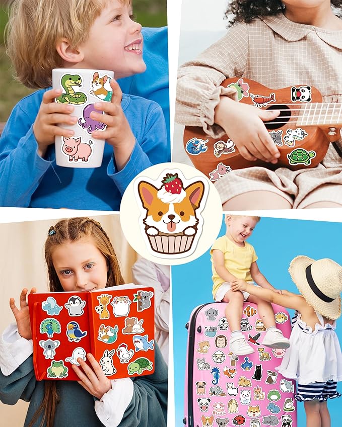 200 Pcs Animal Stickers for Kids, Cute Water Bottle Stickers for Kids Waterproof, Vinyl Laptop Kid Sticker Pack, Kid Classroom Prizes for Elementary Students