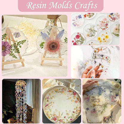 80 Pcs Dried Flowers for Crafts, Real Natural Dried Pressed Flowers in Soft Yellow, White & Pink Tones for Resin, DIY Art, Jewelry, Candle & Soap Making – Tweezers Included