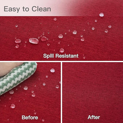 maxmill Linen Texture Tablecloth Stain Resistant Waterproof Wrinkle Free Spillproof Washable Slubby Texture Christmas Table Cloth for Dining Room, Holiday Party Dinner, Rectangle 60 x 140 Inch, Red