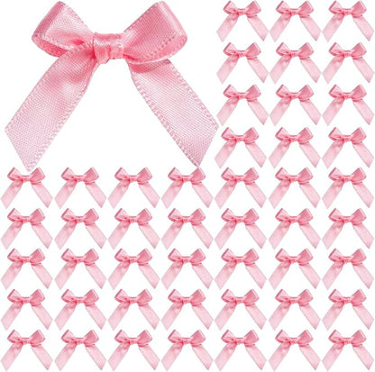 YGDZ Mini Pink Bows - 50 PCS, Satin Fabric Ribbons for Crafts, Tiny Bows for Wedding Party Favors, Gift Box Decorations