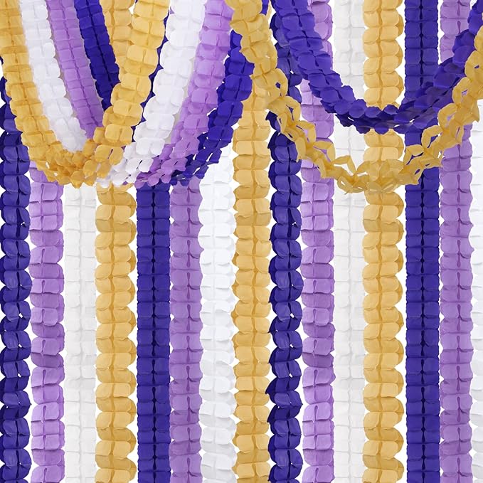 Purple-Gold Party Decorations Garland Streamers - 12pcs White Purple Lavender Graduation 4-Leaf Clover Paper Streamer,Woman Birthday Wedding Bridal Shower Mothers Banners Decor Ouruola