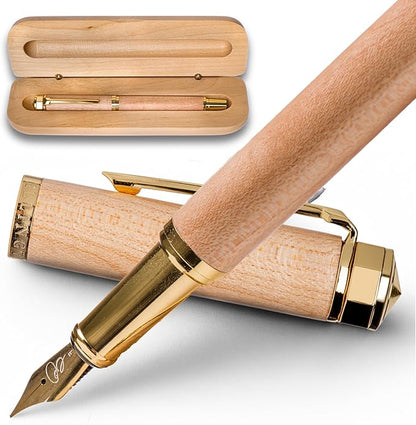 Ellington Pens Elegant Wood Fountain Pen Set – Includes Wooden Pen Box, Ink Converter, 6 Ink Cartridges, and Gift Box – Writing, Calligraphy