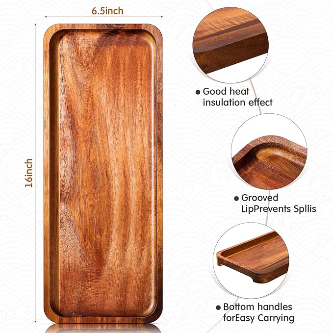 Roowest 5 Pack Solid Acacia Wood Serving Trays for Laser Engraving Rectangular Wooden Board for Food Appetizer Serving Tray Plates for Vegetables Fruit Cheese Housewarming Gifts(16 x 6.5 Inch)