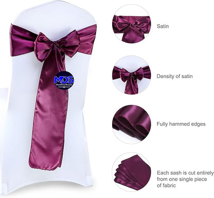 MDS Pack of 75 PCS Satin Chair Sashes Charmeuse Sateen Dining Chair Bows Ribbon Ties Back Sash for Wedding Party Birthday Home Hotel Restaurant Banquet Decoration (7 x 108 Inch, Eggplant)