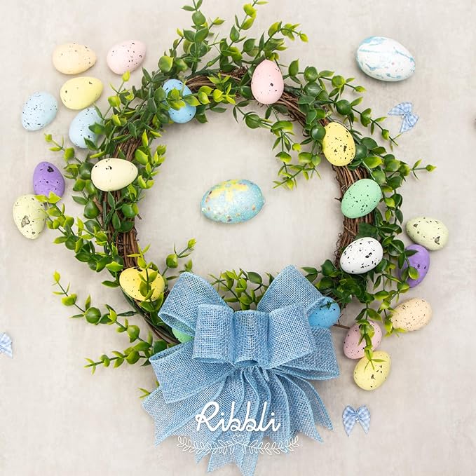 Ribbli Baby Blue Burlap Wired Ribbon, 1-1/2” Inch x Continuous 20 Yard, Wired Edge Ribbon for Wreaths,Big Bows,Tree Decoration,Outdoor Decoration