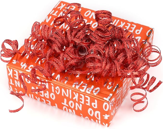 6" Metallic Red Christmas Curly Ribbon Bows for Gift Wrapping Self Adhesive Gift Bows for Holiday Decor, Baskets, Birthday, Wedding, Presents, Party Favors Decorations 6-Count