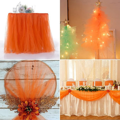 Orange Tulle Fabric Rolls 6 Inch by 200 Yards (600 feet) Fabric Spool Tulle Ribbon for DIY Orange Tutu Bow Baby Shower Birthday Party Wedding Decorations Craft Supplies