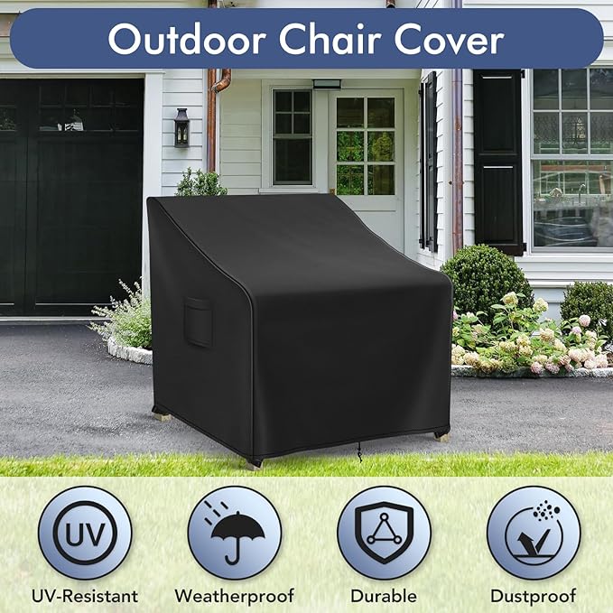 Patio Furniture Covers Waterproof for Chairs, Lawn Outdoor Chair Covers 2 Pack, Patio Chair Covers for Outdoor Furniture Fits up to 30W x 27D x 36H inches, Black