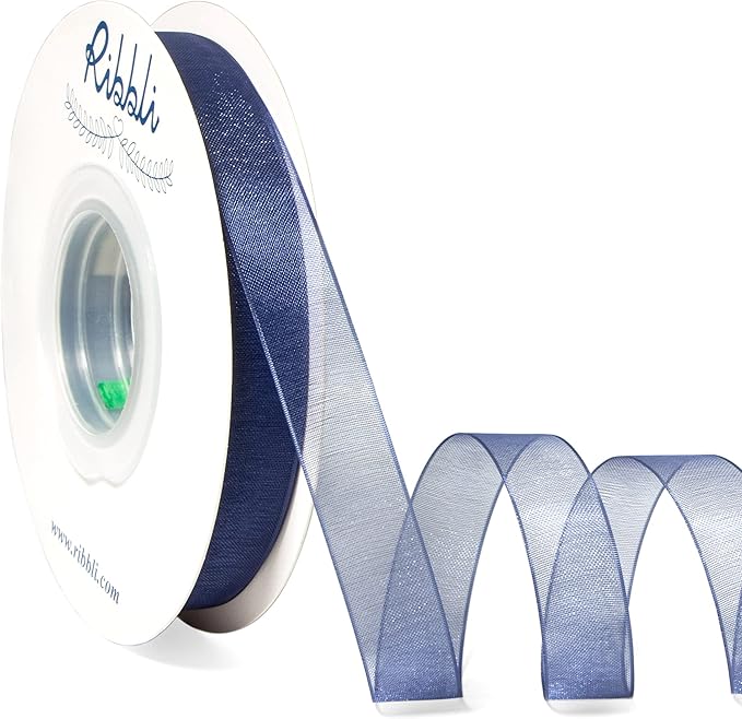 Ribbli Navy Organza Ribbon,1/2 Inches x Continuous 50 Yard,Navy Sheer Ribbon for Gift Wrapping,Cookie Wrapping,Wedding Decoration,All Crafting and Sewing