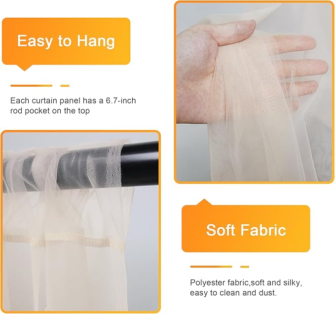 Fomcet Tulle Backdrop Curtains Champagne 20FT X 10FT Tulle Curtains with Lights String Sheer Backdrop Curtain for Parties Wedding Baby Shower Photo Shoot Decorations (4 Panels 5 x 10FT)