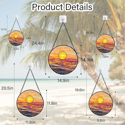 Stained Glass Window Hanging, Orange Sunrise Suncatcher Diamond Glass Panel Hangings Scenery Sun Catchers Decor for Birthday for Women, Men, Wife, Aunt, and Mom 11.8 in