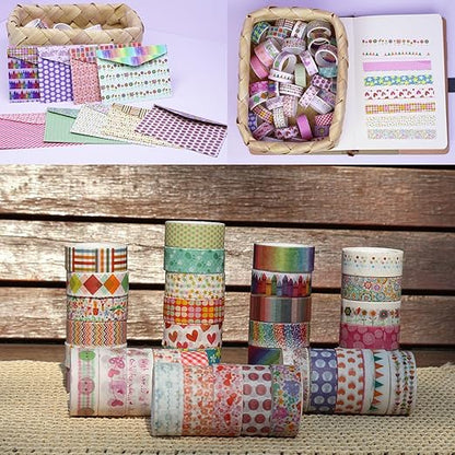 Washi Tape Set - 40 Rolls of 1.5cm Wide Decorative and Craft Tape for Scrapbooking and Bullet Journal Supplies