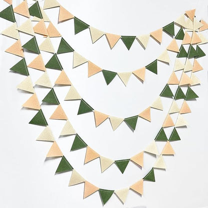 Sage Green Party Decorations Olive Green Tan Brown Cream Felt Hanging Triangle Mini Bunting Pennant Banner Flag for Safari Jungle Birthday Wedding Neutral Baby Shower Party Classroom Nursery Decor