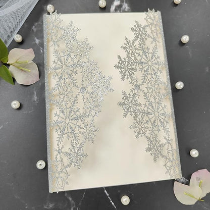 20 sets glitter snowflake invitations,laser cut wedding invitations,DIY wedding invitations,invitation card pocket envelop for all occation