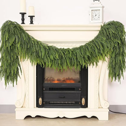 9FT Christmas Norfolk Pine Garland -2PCS, Artificial Pine Needles Garlands Faux Greenery Fake Garland for Holiday Fireplace,Table,Window,Stairs,Mante,Indoor Outdoor Decor