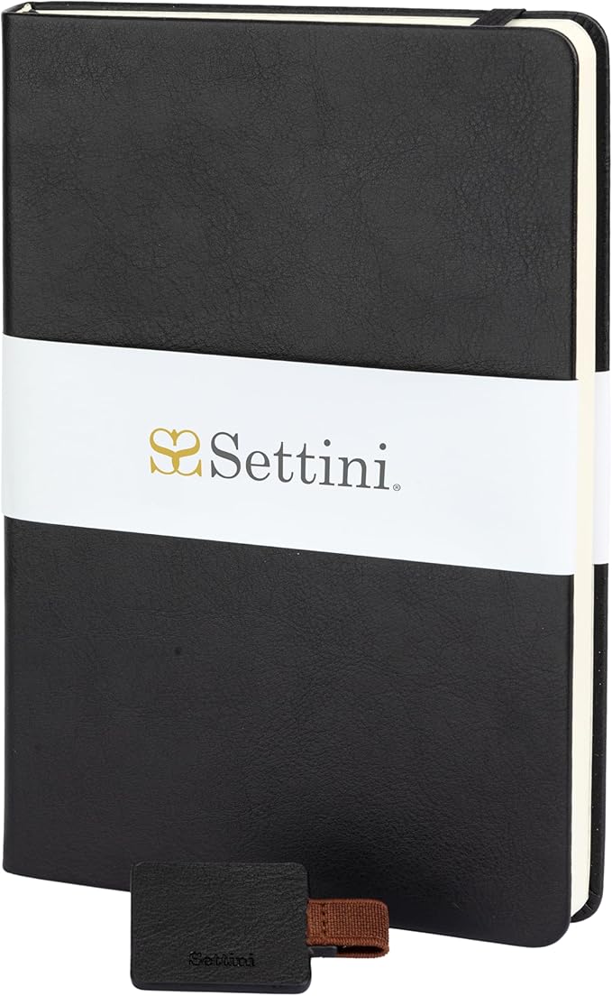 SETTINI Journal Notebook for Writing, Vegan Leather Hardcover Notebook - Pen loop, Back Pockets & Lay-Flat design, 120 GSM A5 College ruled Bleed free Paper, Gift Set for Men and Women, Onyx Black - Birthday Gift